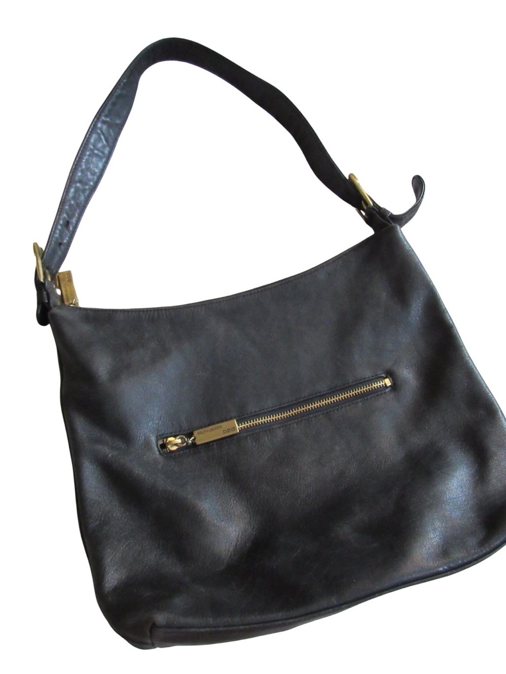 Ralph Lauren Black Leather Shoulder Bag Classic Minimalist Adjustable Strap - Picture 2 of 8